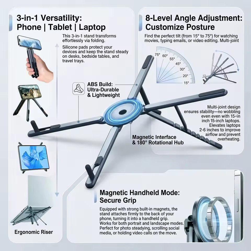Laptop Ergonomic Accessories - Portable Magnetic Phone Holder & Selfie